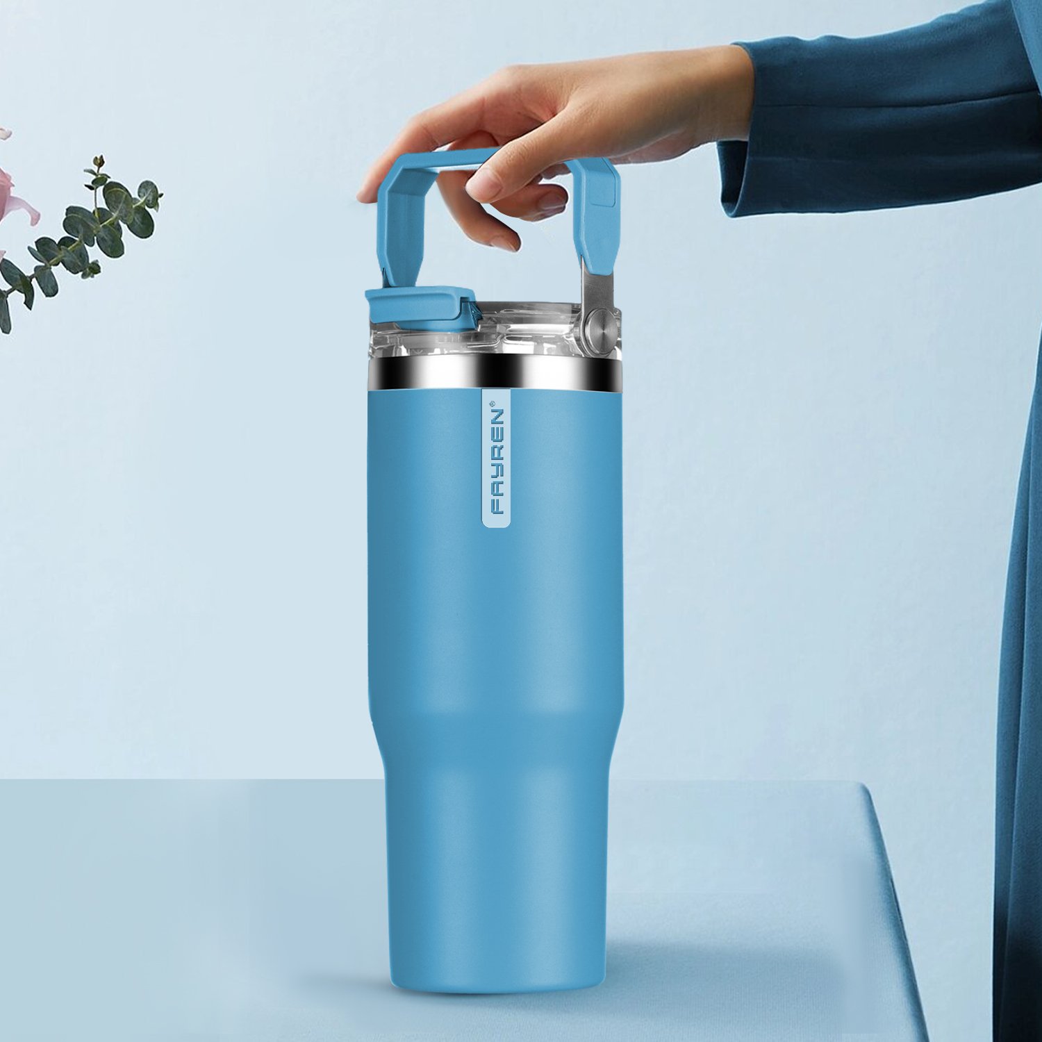 Classic Double Walled Vacuum Insulated cups straw Thermo tumbler travel mug with handle