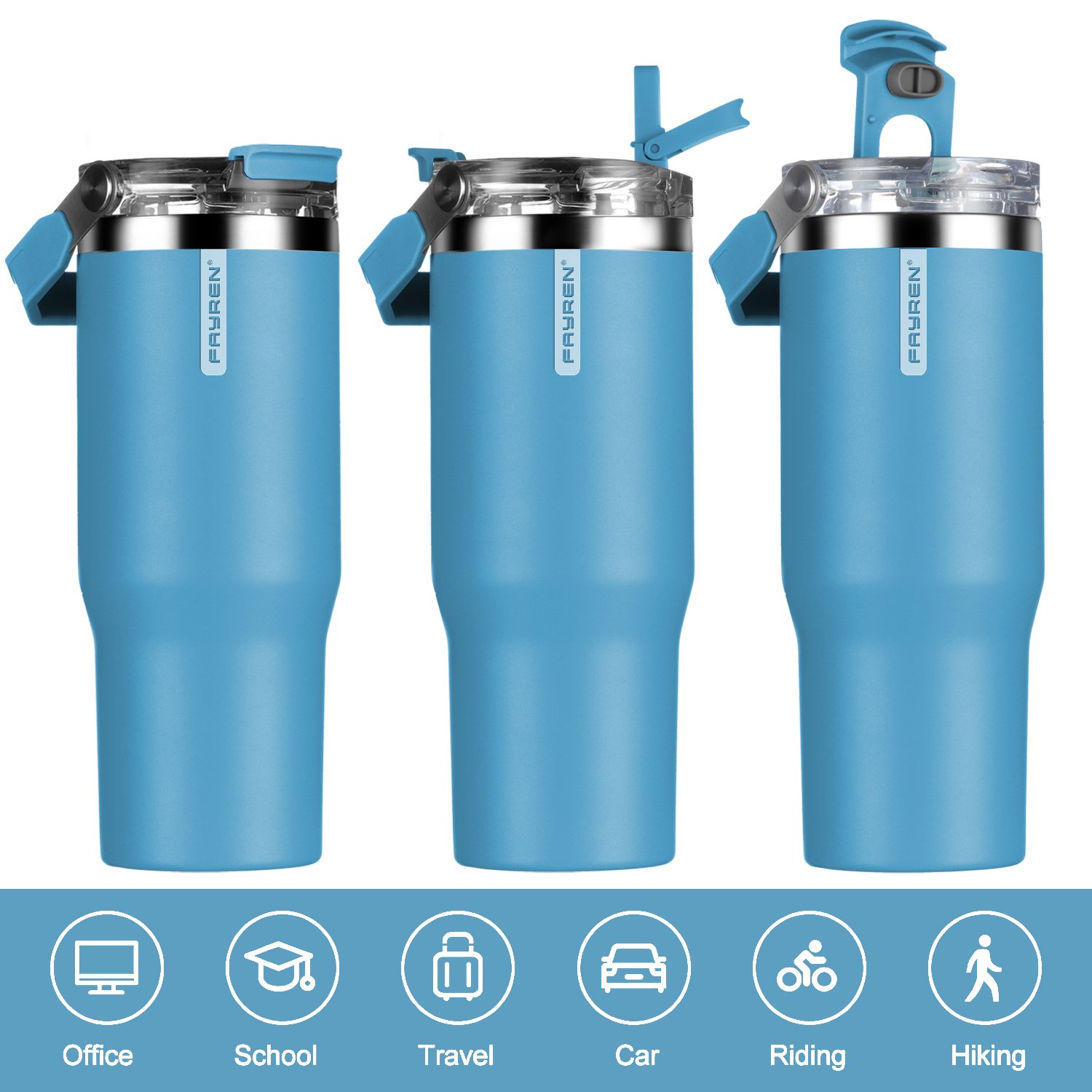 Classic Double Walled Vacuum Insulated cups straw Thermo tumbler travel mug with handle