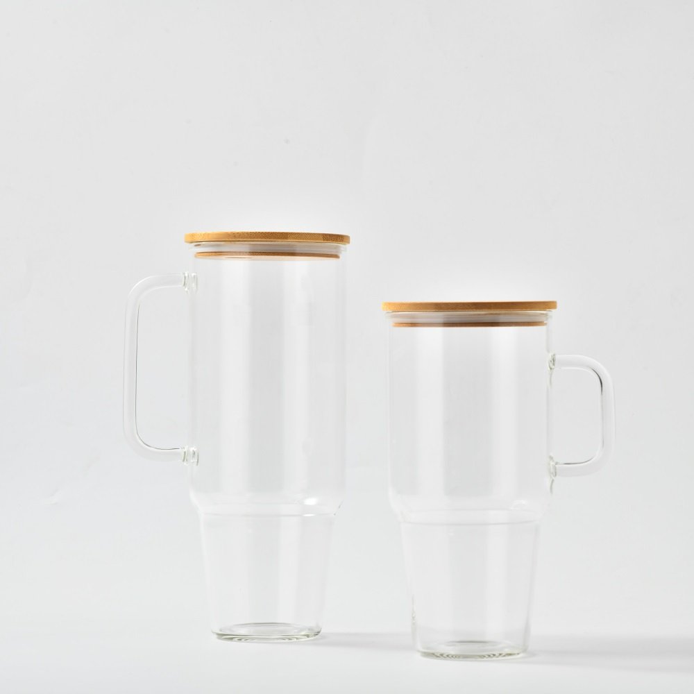 sublimation blanks Clear 40oz Glass Tumbler with Handle and Bamboo lid frosted 32 oz glass Travel mug Water Bottles