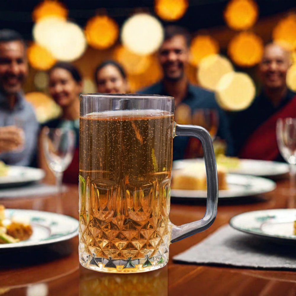 Factory price free customized beer stein diamond pattern glass beer mug with handle