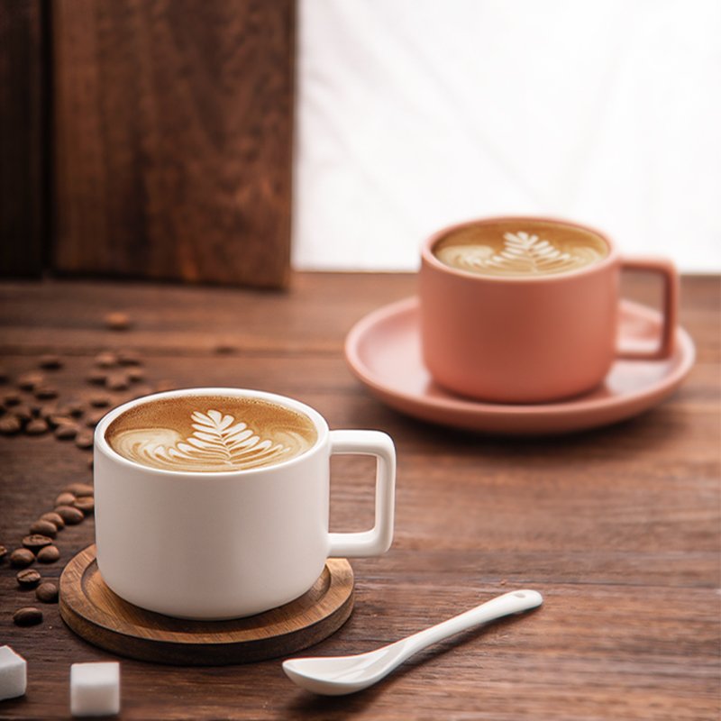 Matt White Ceramic Coffee Tea Cup and Saucer Set Porcelain Afternoon Tea Cappuccino Cup Coffee Mug Set Custom Europe Sustainable