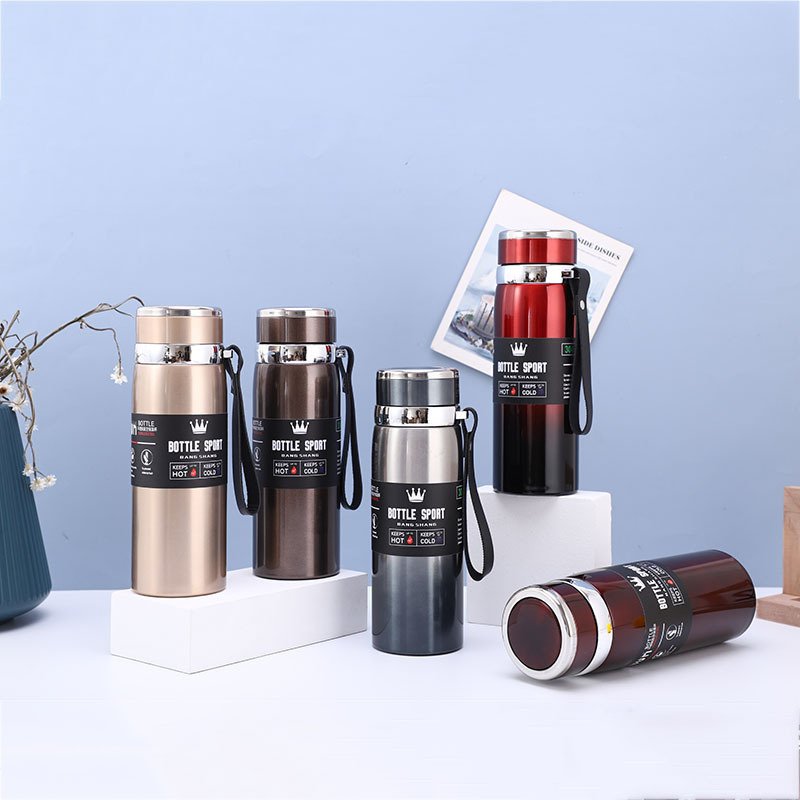 1L 304 Stainless Steel Travel Vacuum Cup With Filter Portable Thermos Flask With Rope Sports Water Bottle