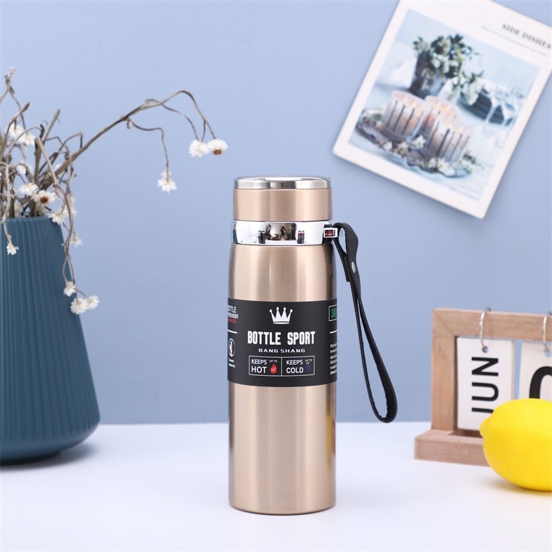 1L 304 Stainless Steel Travel Vacuum Cup With Filter Portable Thermos Flask With Rope Sports Water Bottle