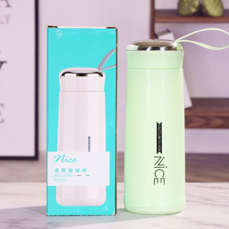 2024 Hot Macaron Nice water bottle Promotional gift glass liner water thermos simple department store student bottle with handle
