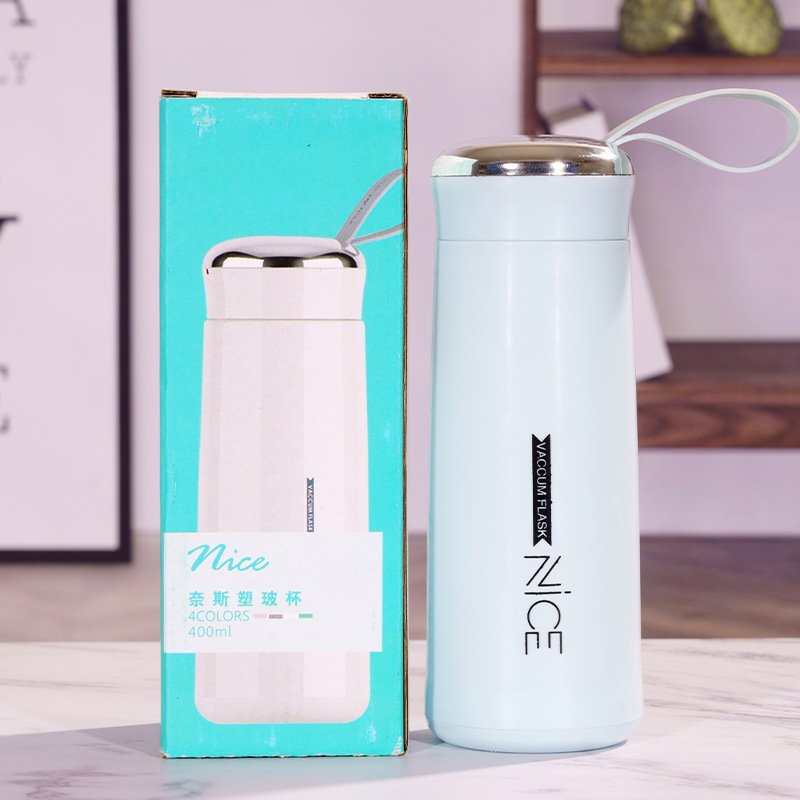 2024 Hot Macaron Nice water bottle Promotional gift glass liner water thermos simple department store student bottle with handle