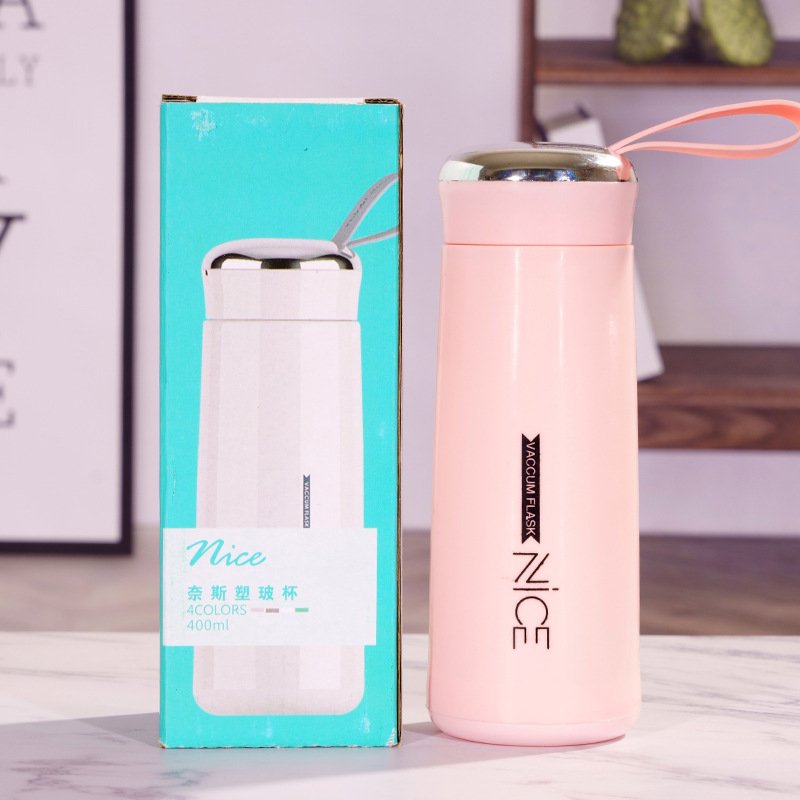 2024 Hot Macaron Nice water bottle Promotional gift glass liner water thermos simple department store student bottle with handle
