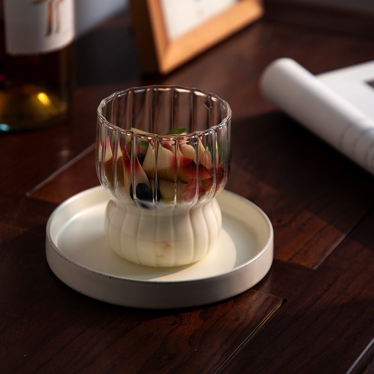 Heat Resistant High Borosilicate Glass Cup Coffee Mug Beer Glass Cup Cute Striped Oat Milk Breakfast Cup Clear Creative