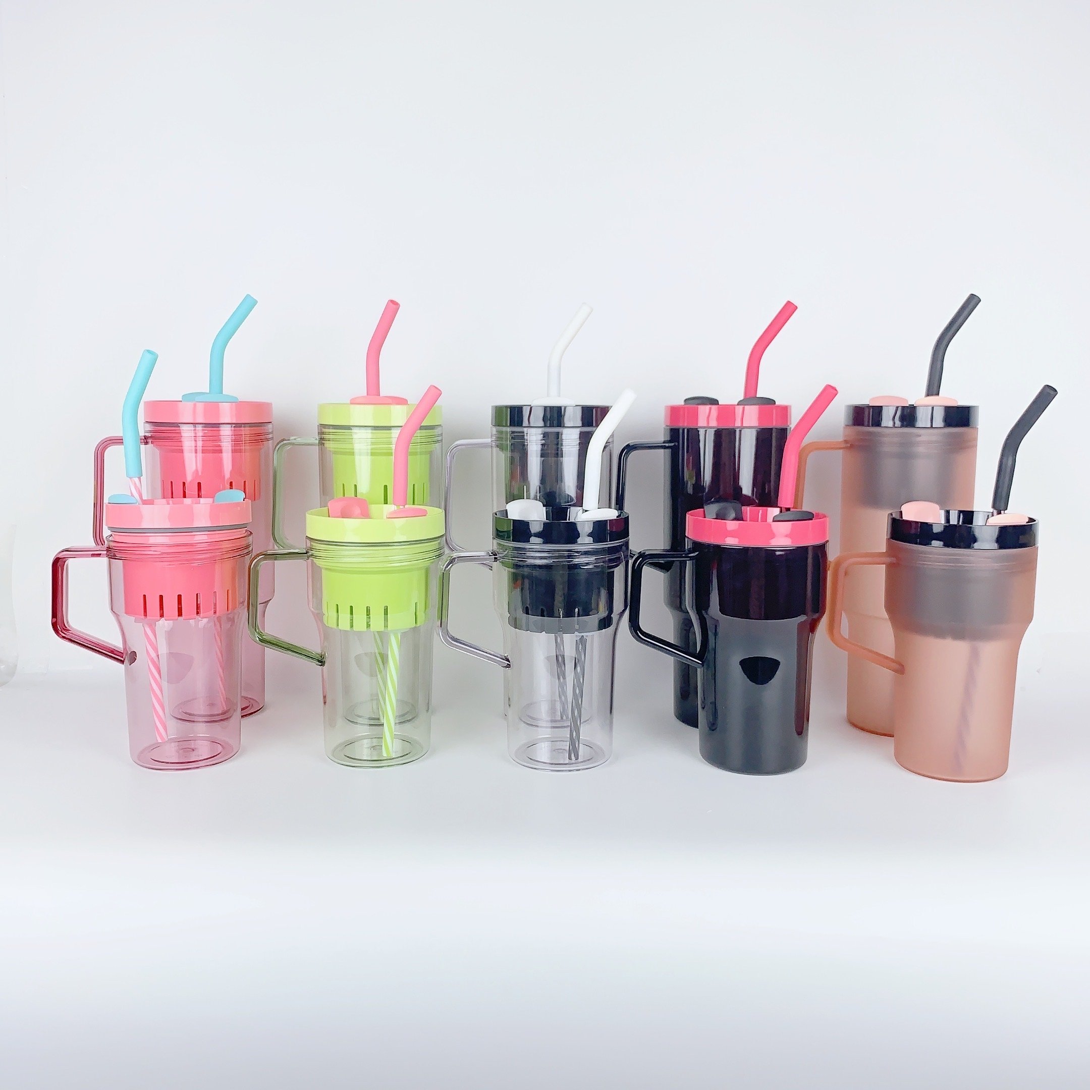 40oz Plastic Mug PCTG Drinking Cup Reusable Iced Coffee Acrylic Tumbler Fits In Cup Holder With lid & Straw