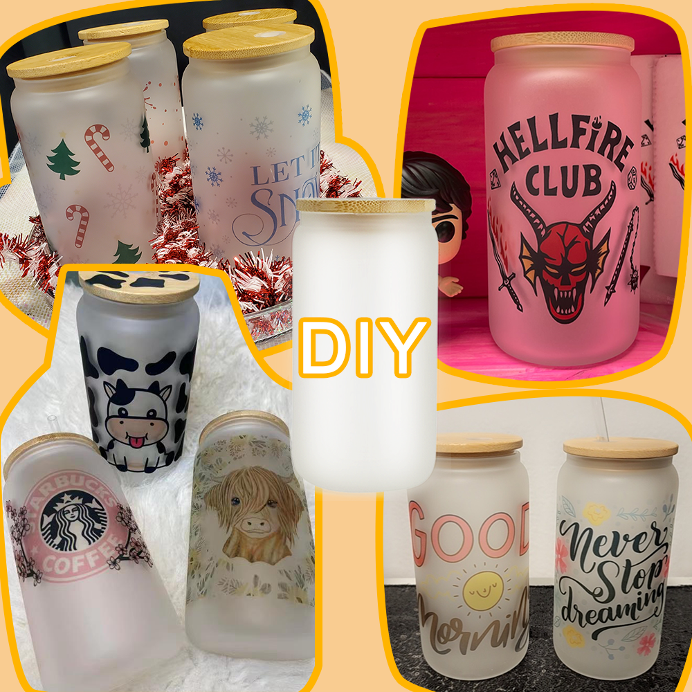 us warehouse stocked 12oz 16oz 25oz sublimation blanks beer mug drinking glasses glass can cups with bamboo lids and straws