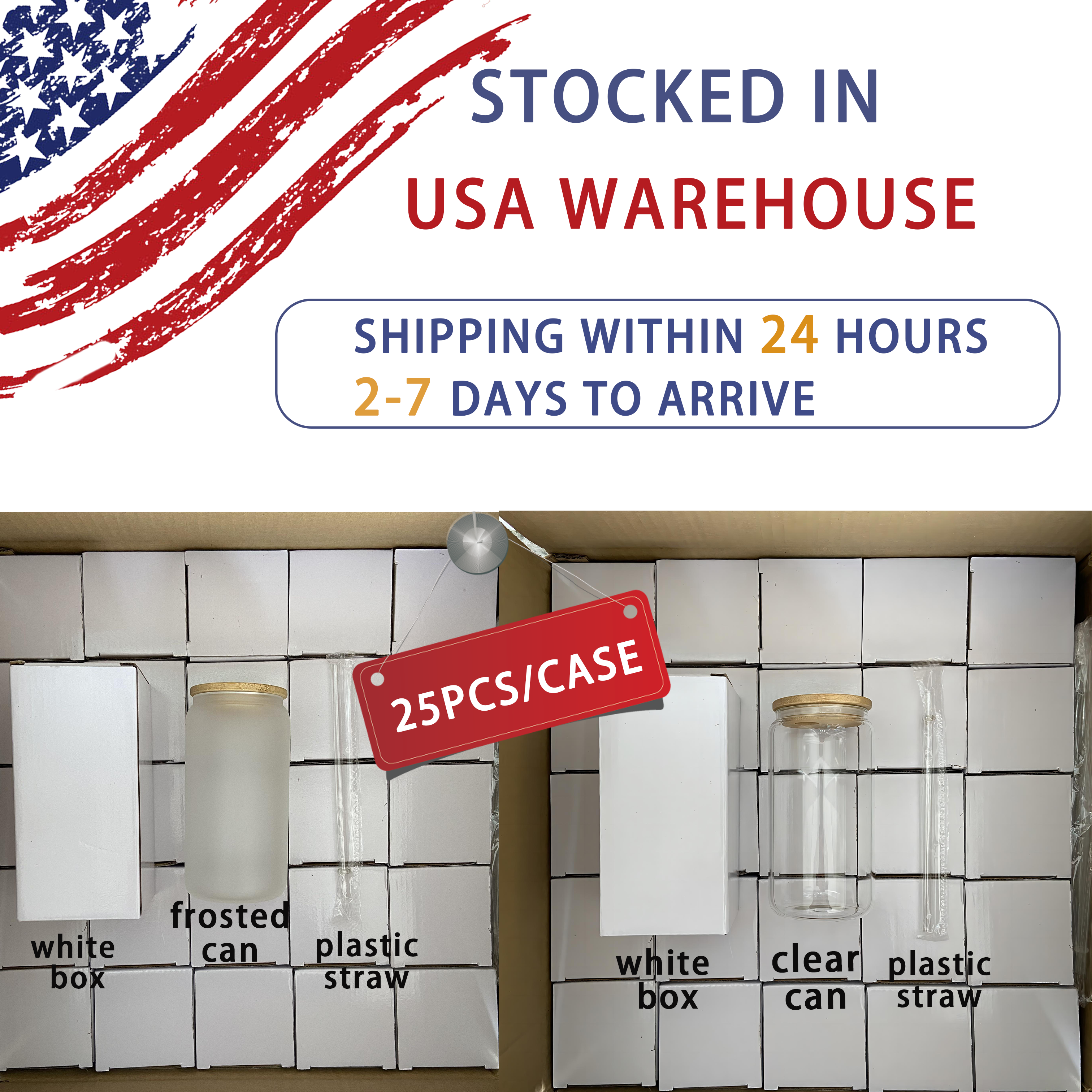 us warehouse stocked 12oz 16oz 25oz sublimation blanks beer mug drinking glasses glass can cups with bamboo lids and straws