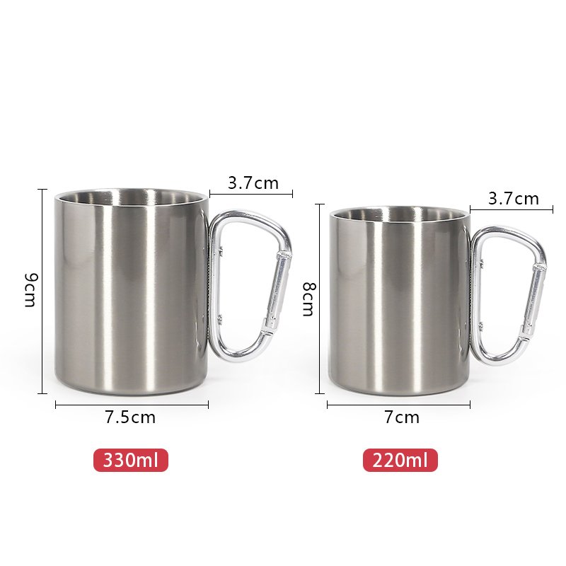 Sublimation Blank Travel Coffee Cup 220 ml 330 ml Mountaineering Buckle Double Wall Metal Carabiner Camping Mug with Handle