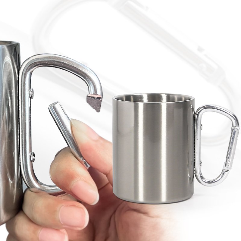 Sublimation Blank Travel Coffee Cup 220 ml 330 ml Mountaineering Buckle Double Wall Metal Carabiner Camping Mug with Handle