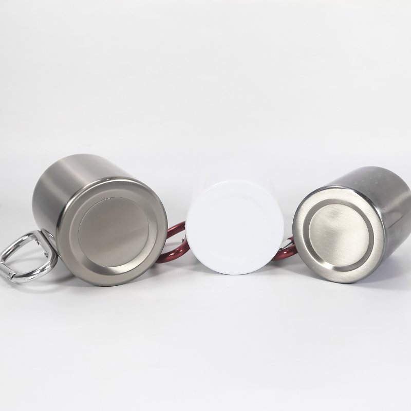 Sublimation Blank Travel Coffee Cup 220 ml 330 ml Mountaineering Buckle Double Wall Metal Carabiner Camping Mug with Handle