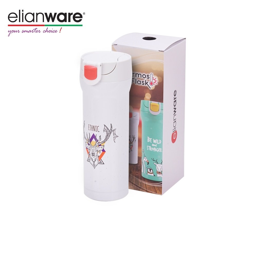 Elianware Eco Friendly Elegant Vacuum Flasks Stainless Steel Water Bottle Thermos With Flip Over Lid