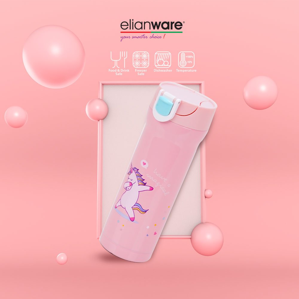 Elianware Eco Friendly Elegant Vacuum Flasks Stainless Steel Water Bottle Thermos With Flip Over Lid