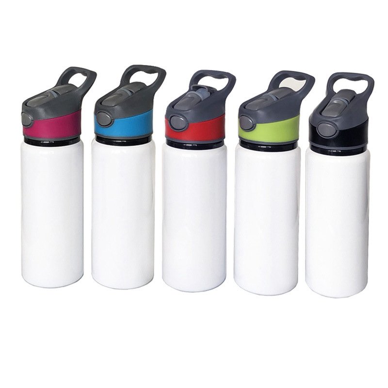 600ML White Blank Sublimation Aluminum Sports Water Bottle with Silicone Nozzle
