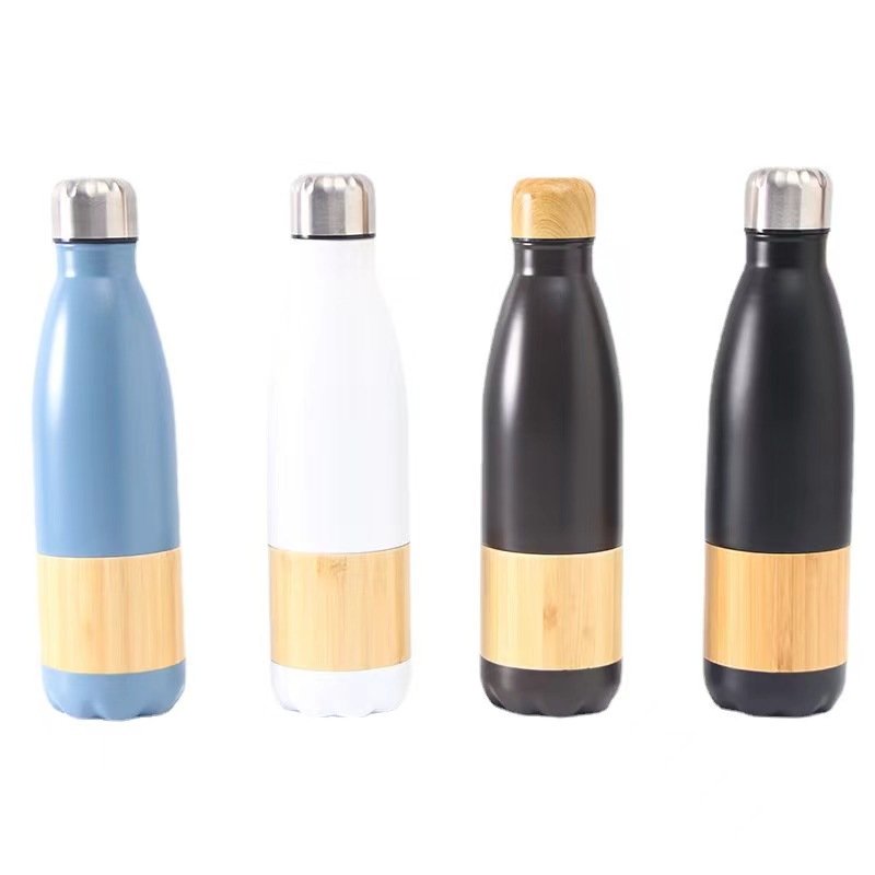 Creative Stainless Steel Double-Wall Vacuum Flask Wood Grain Splicing Spray Painted Steel Cover Coke Beverage Wholesale Straight