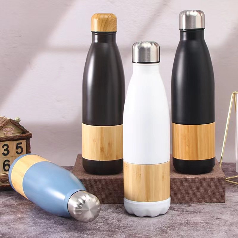 Creative Stainless Steel Double-Wall Vacuum Flask Wood Grain Splicing Spray Painted Steel Cover Coke Beverage Wholesale Straight