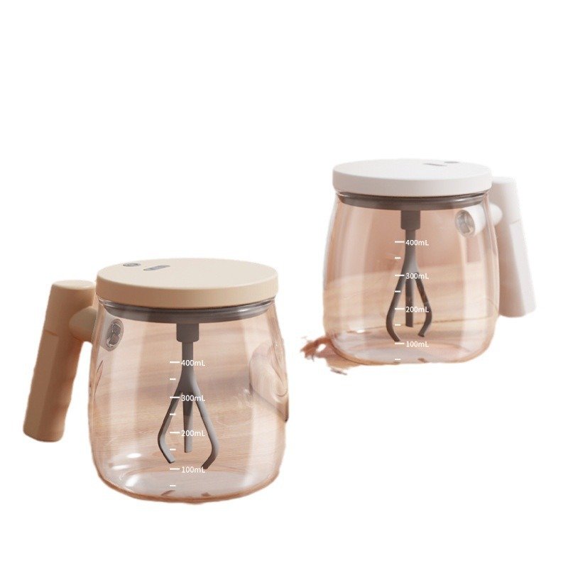 2024 Automatic Magnetic Stirring Coffee Mug Glass Mixing Coffee Tumbler Battery Milk Shake Cup With Wood Handle