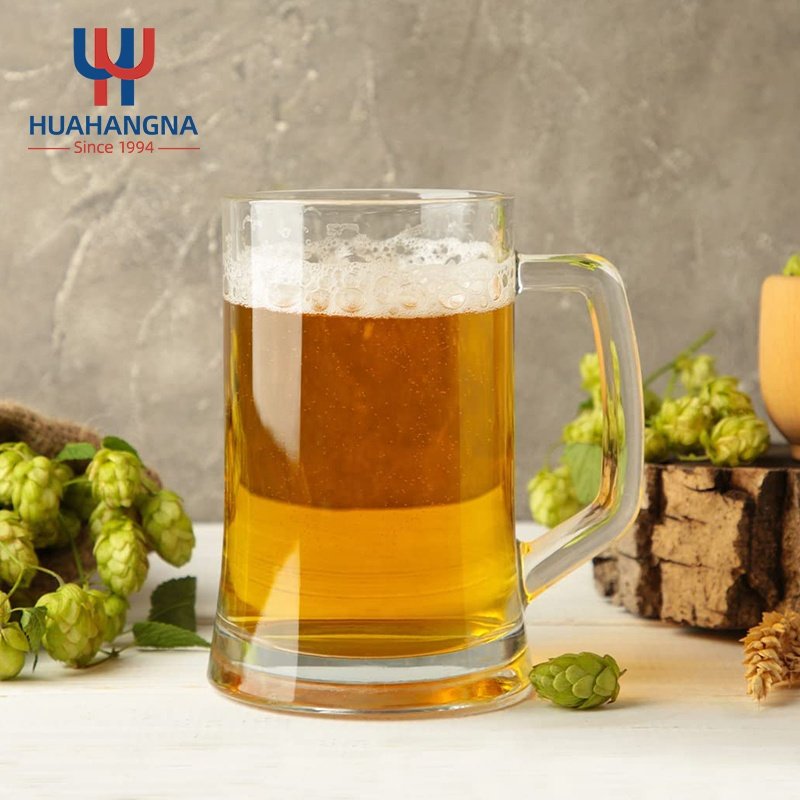 Pub Bar Restaurant Wholesale Heavy Base 650ml 22oz Classic Large Solid Glass Beer Mugs & Steins with Handle for Water Juice