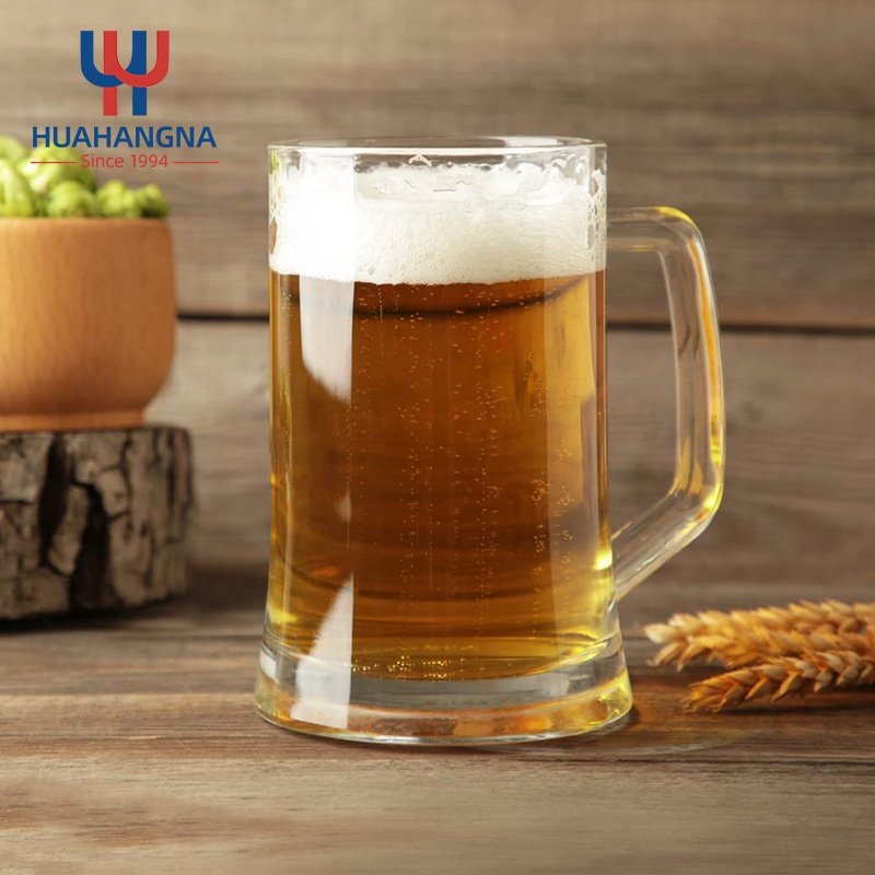 Pub Bar Restaurant Wholesale Heavy Base 650ml 22oz Classic Large Solid Glass Beer Mugs & Steins with Handle for Water Juice