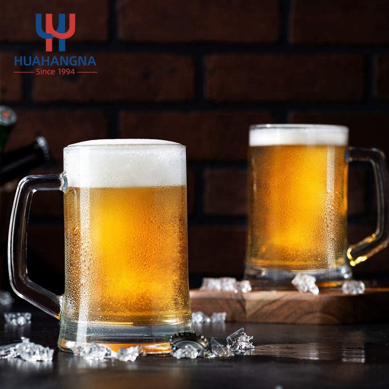 Pub Bar Restaurant Wholesale Heavy Base 650ml 22oz Classic Large Solid Glass Beer Mugs & Steins with Handle for Water Juice