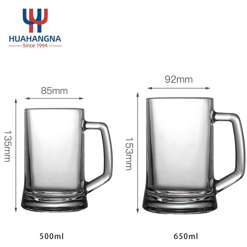 Pub Bar Restaurant Wholesale Heavy Base 650ml 22oz Classic Large Solid Glass Beer Mugs & Steins with Handle for Water Juice