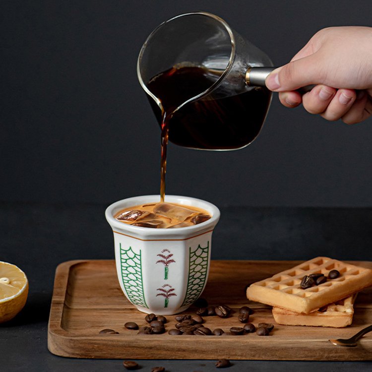 Elegant Print Espresso Handshake Ceramic Mugs Wholesale Unique Handmade Arabic Cups Ceramic Mug for Gift