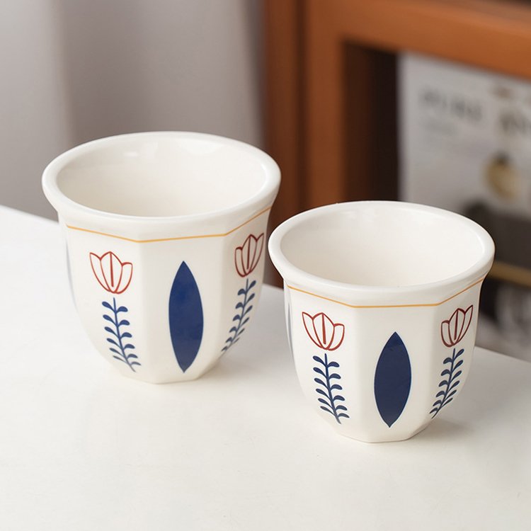Elegant Print Espresso Handshake Ceramic Mugs Wholesale Unique Handmade Arabic Cups Ceramic Mug for Gift