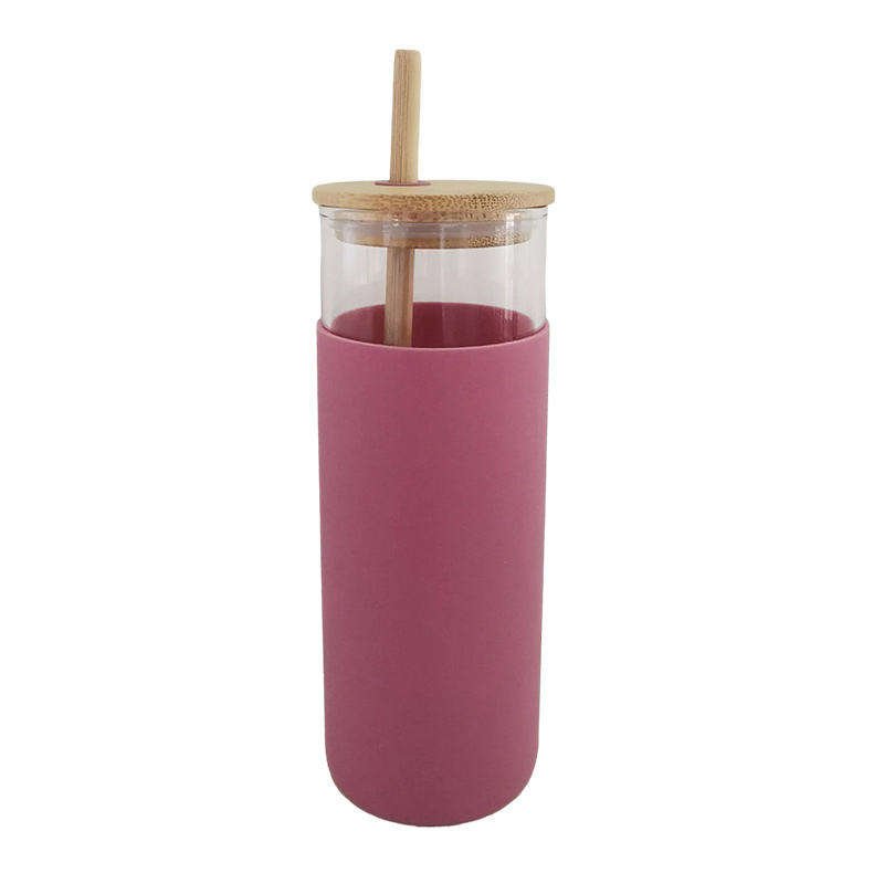 450ml Bpa Free 15Oz Borosilicate Glass Tumbler Glass Water Bottle With Straw Silicone Sleeve Bamboo Lid
