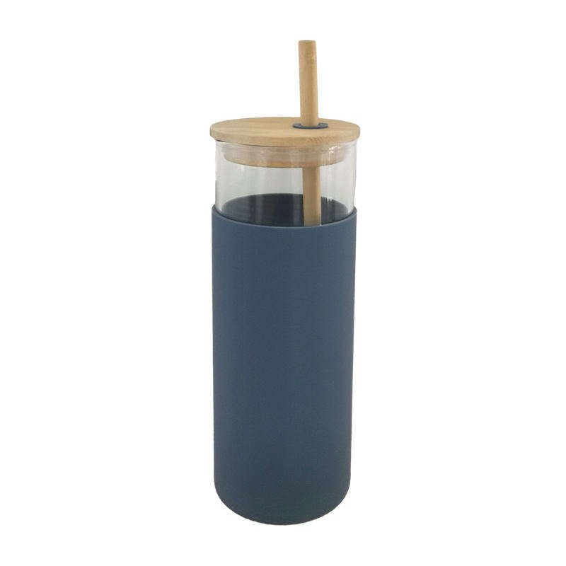 450ml Bpa Free 15Oz Borosilicate Glass Tumbler Glass Water Bottle With Straw Silicone Sleeve Bamboo Lid