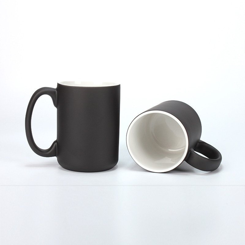 15 OZ Customized Ceramic Black Coffee Mugs Blank Sublimation Color Changing Mugs Magic Mug