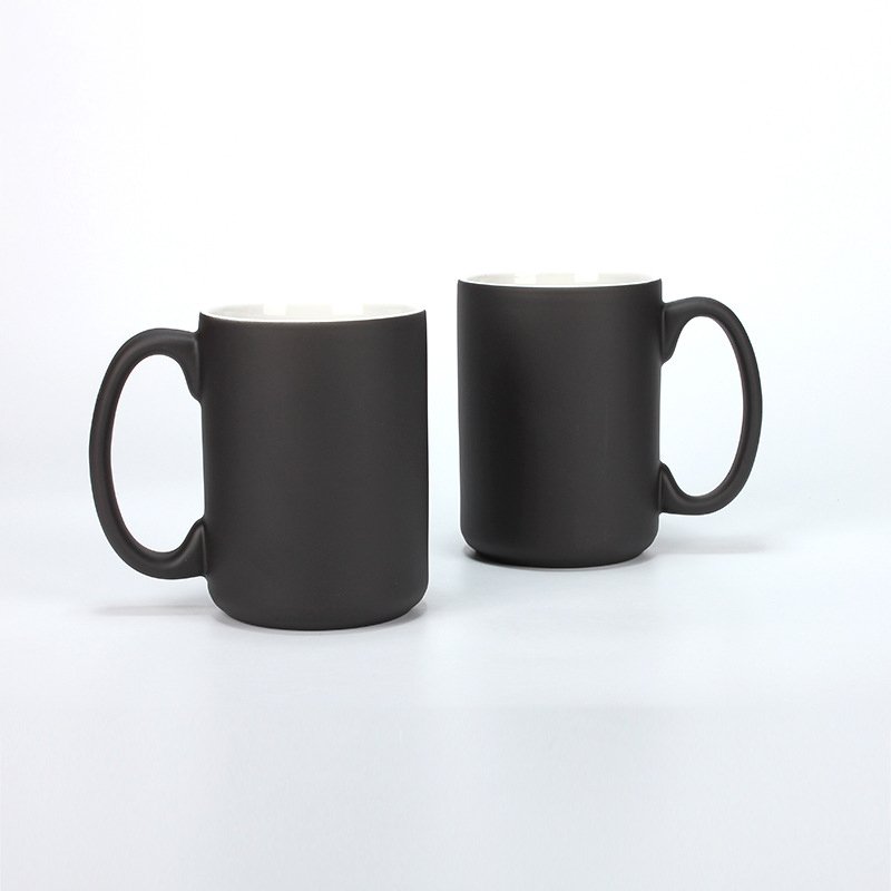 15 OZ Customized Ceramic Black Coffee Mugs Blank Sublimation Color Changing Mugs Magic Mug