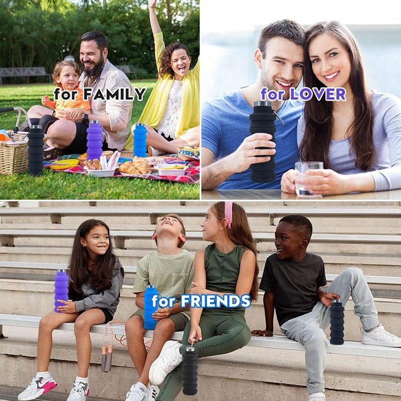 Lightweight Portable Silicone Travel Water Bottles Jug Reusable Flexible Collapsible Foldable Water Bottle