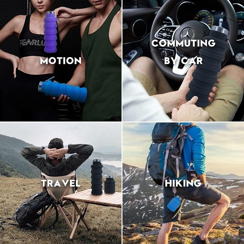 Lightweight Portable Silicone Travel Water Bottles Jug Reusable Flexible Collapsible Foldable Water Bottle