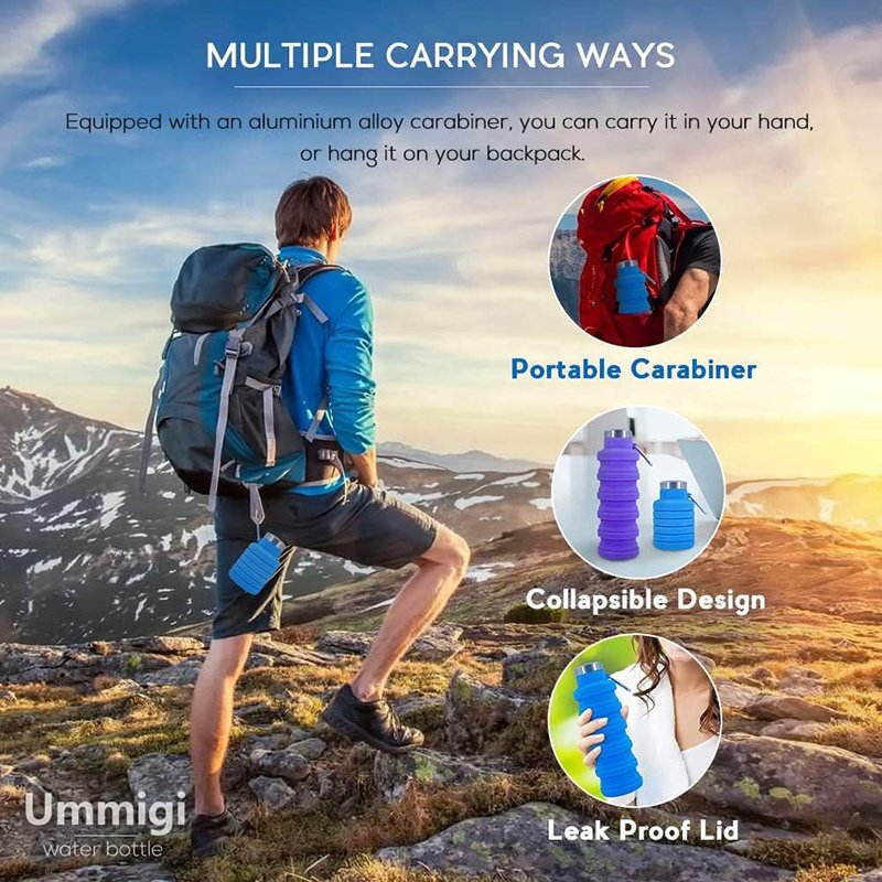 Lightweight Portable Silicone Travel Water Bottles Jug Reusable Flexible Collapsible Foldable Water Bottle