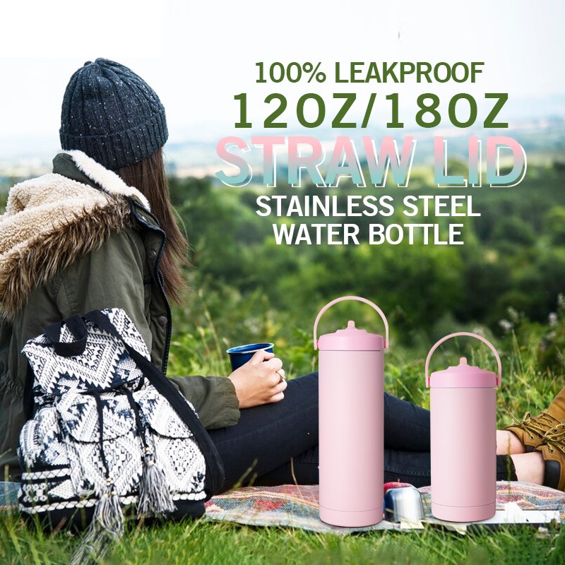 OEM Custom Double Wall Vacuum Flask Insulated Sport Stainless Steel Water Bottle with Handle and Flip Lids