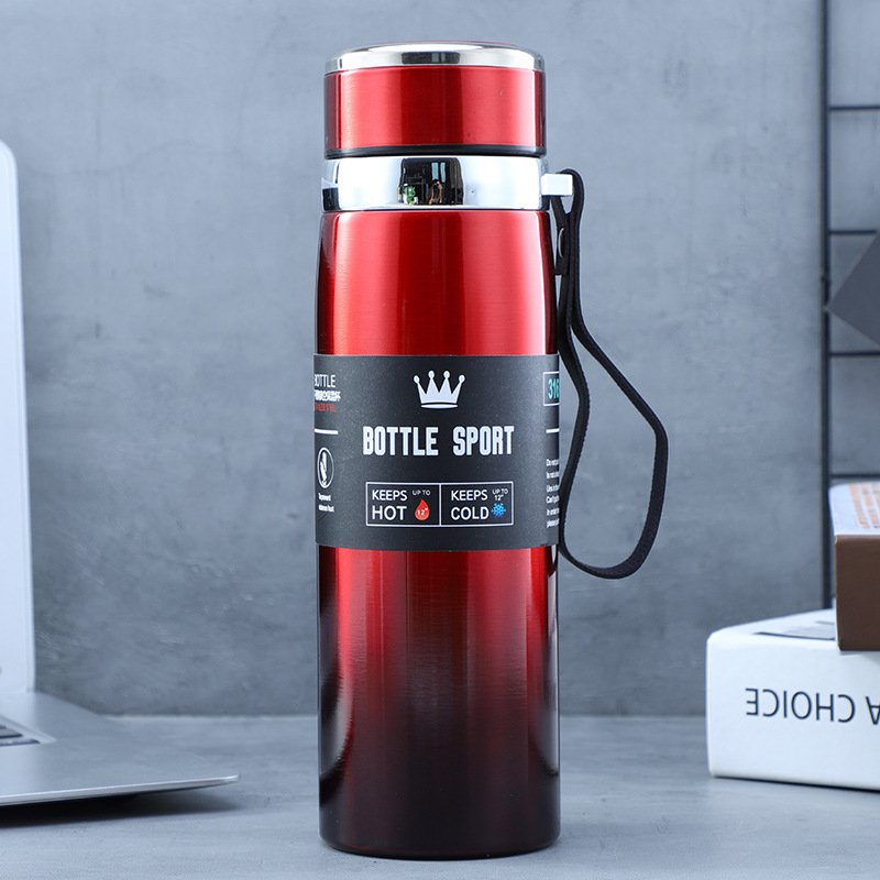 drink mug cover thermos tea cup 600ml 800ml 1000ml double wall stainless steel water bottle gradient color rope handle wholesale