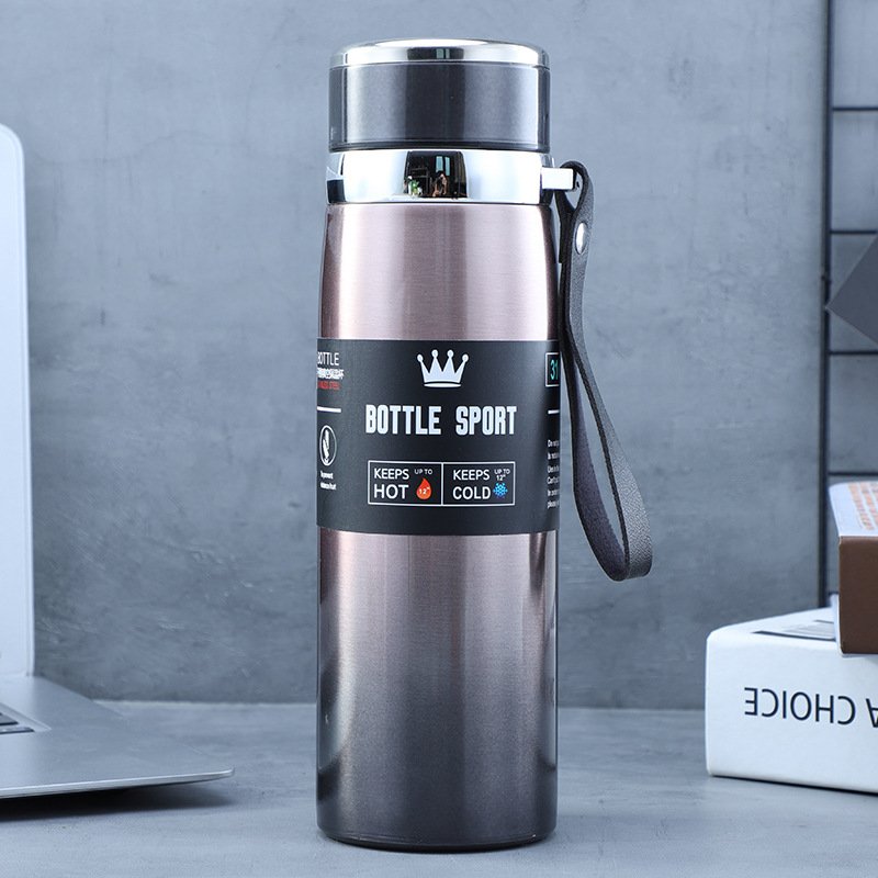 drink mug cover thermos tea cup 600ml 800ml 1000ml double wall stainless steel water bottle gradient color rope handle wholesale