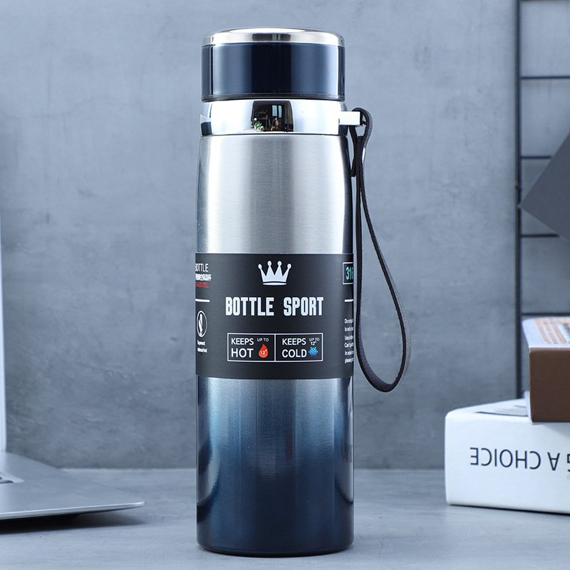 drink mug cover thermos tea cup 600ml 800ml 1000ml double wall stainless steel water bottle gradient color rope handle wholesale