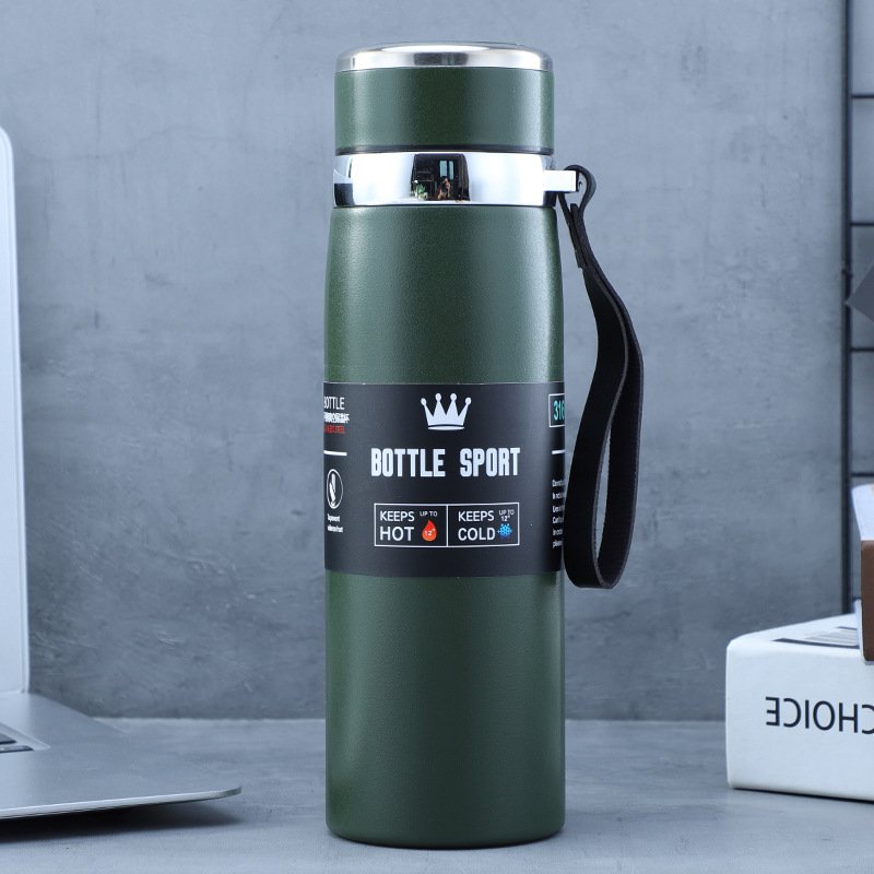 drink mug cover thermos tea cup 600ml 800ml 1000ml double wall stainless steel water bottle gradient color rope handle wholesale