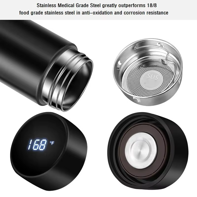 Luxury smart water bottle LED temperature display outdoor gym Insulated Stainless Steel vacuum flask