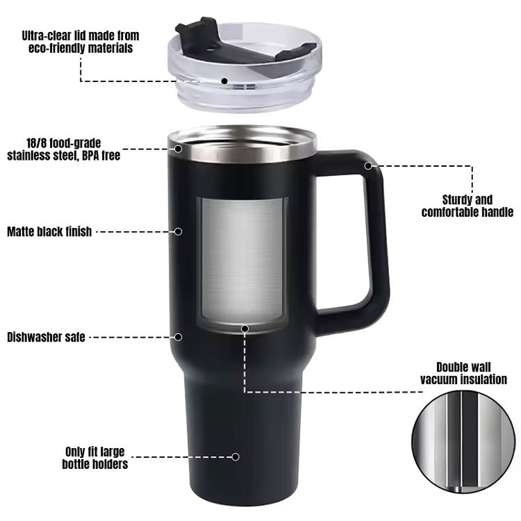 Custom Logo Print Coated Stainless Steel 40OZ Travel Mug Tumbler Cup With Handle For Stanley Cup Vaso Aislado Gobelet Isotherme