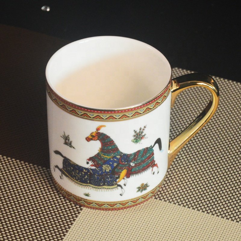Ceramic vintage horse coffee mugs custom design porcelain tea mugs with gift box