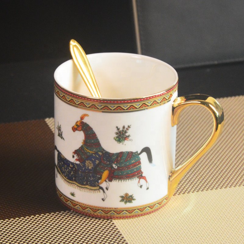 Ceramic vintage horse coffee mugs custom design porcelain tea mugs with gift box