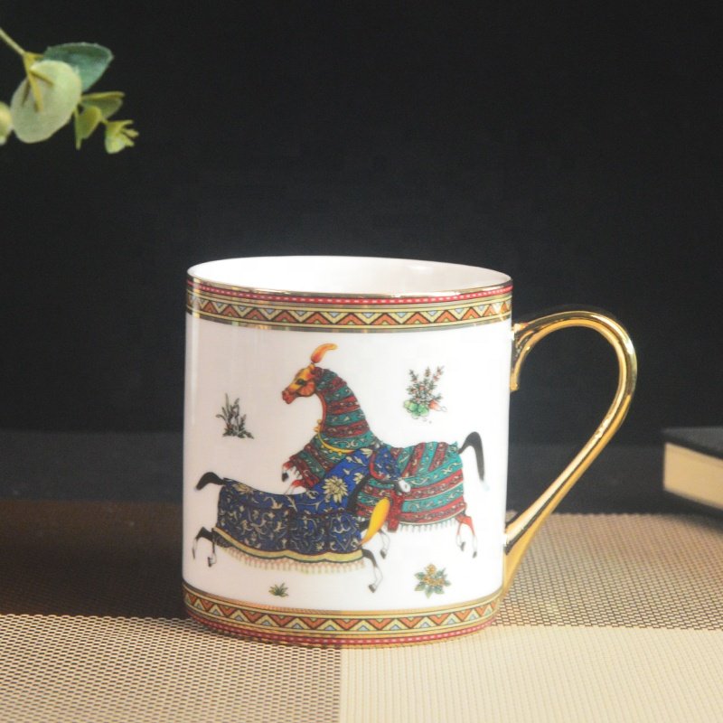 Ceramic vintage horse coffee mugs custom design porcelain tea mugs with gift box