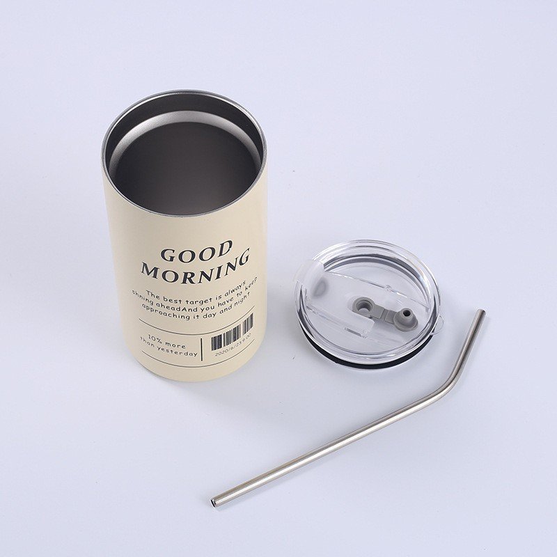 600ml Thermos Cup Portable 304 Stainless Steel Coffee Mug Thermal Leak-proof Water Bottle with Straw Insulated Bottle Drinkware