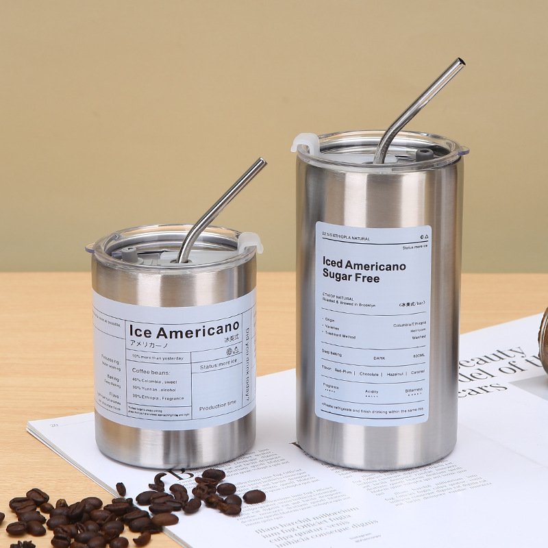 600ml Thermos Cup Portable 304 Stainless Steel Coffee Mug Thermal Leak-proof Water Bottle with Straw Insulated Bottle Drinkware