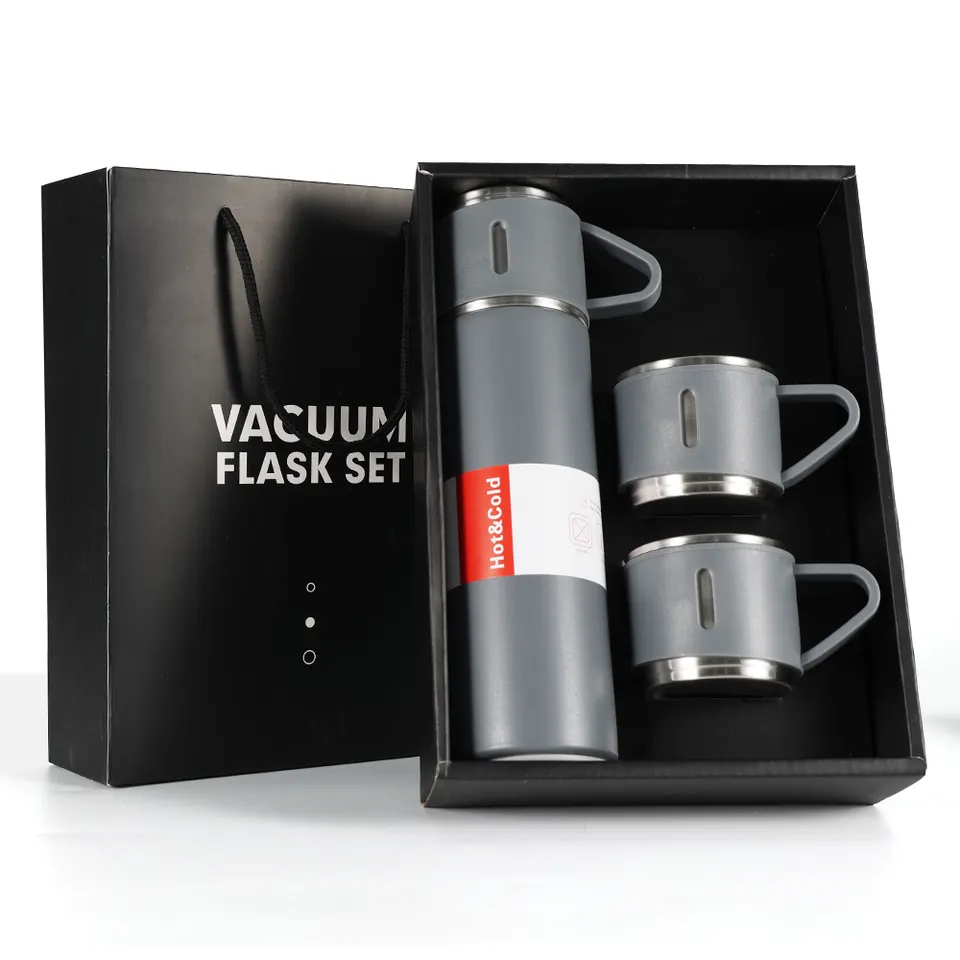 3Pcs Termo Vacuum Flask Set Stainless Steel Thermo 500ml/16.9oz Vacuum Insulated Thermal Bottle and Cups for Coffee