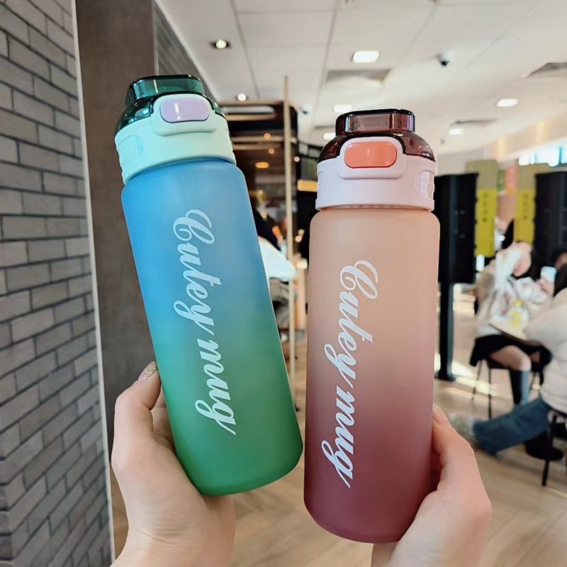 Gradient Water Bottle Sport Water Bottle With Time Marker Scale ins style Portable Reusable Plastic Cup Bounce Cap Travel